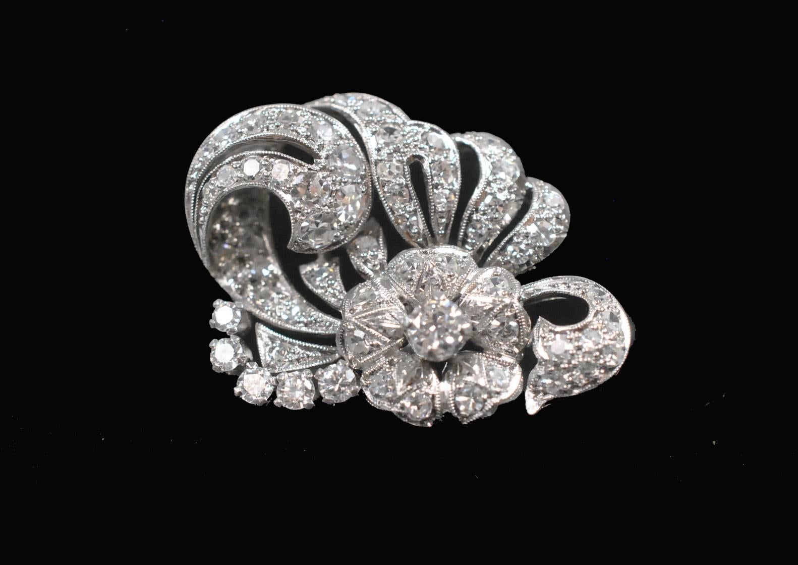 Art Deco Pair of Platinum European Cut Diamond Earrings 3.5 TW