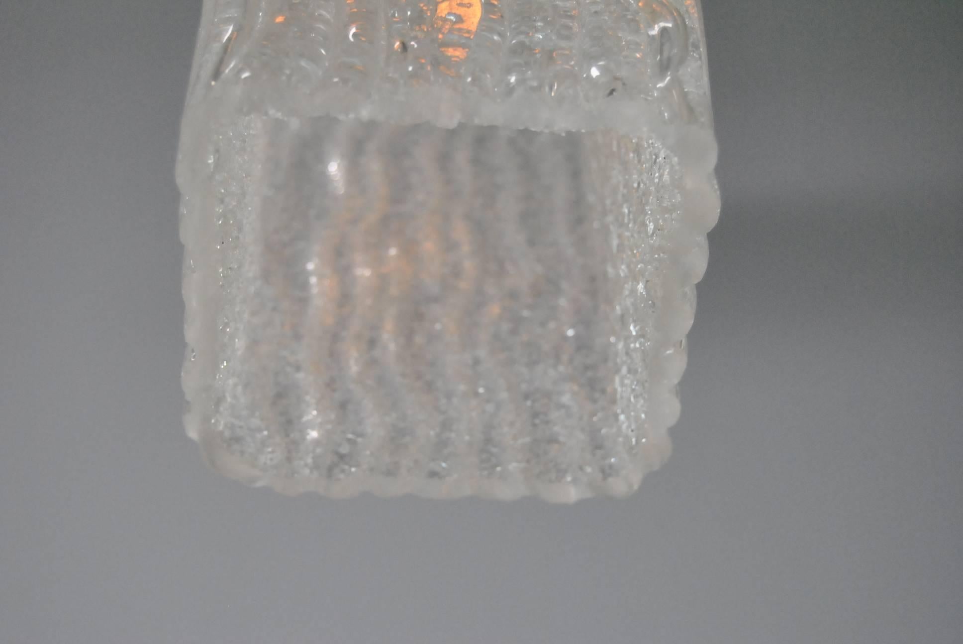 20th Century Mid-Century Three Ice Glass Shade Pendant Chandelier Attributed to Fagerlund For Sale