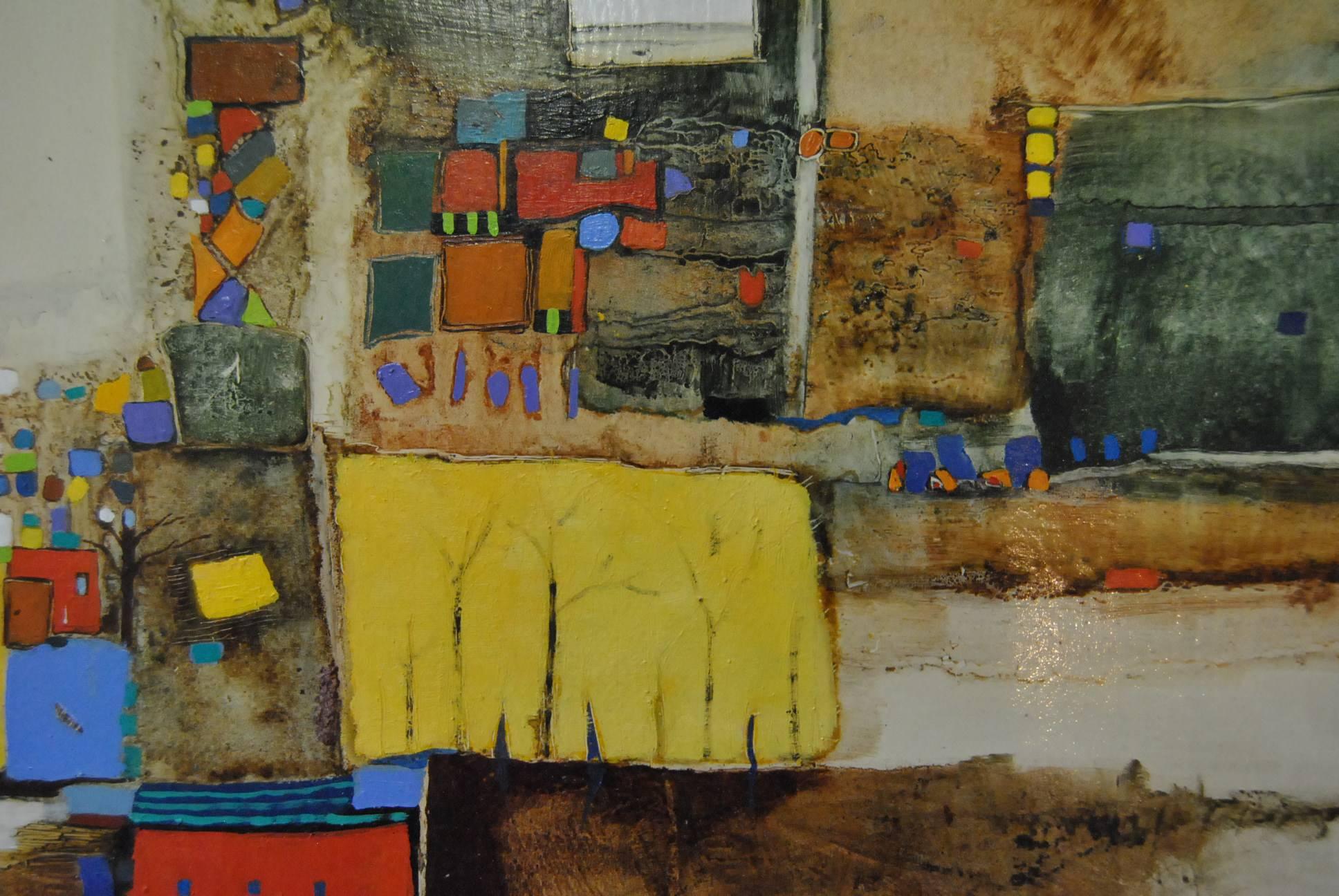 Painted Modern Abstract Oil on Board by Florida Artist Christine Schub