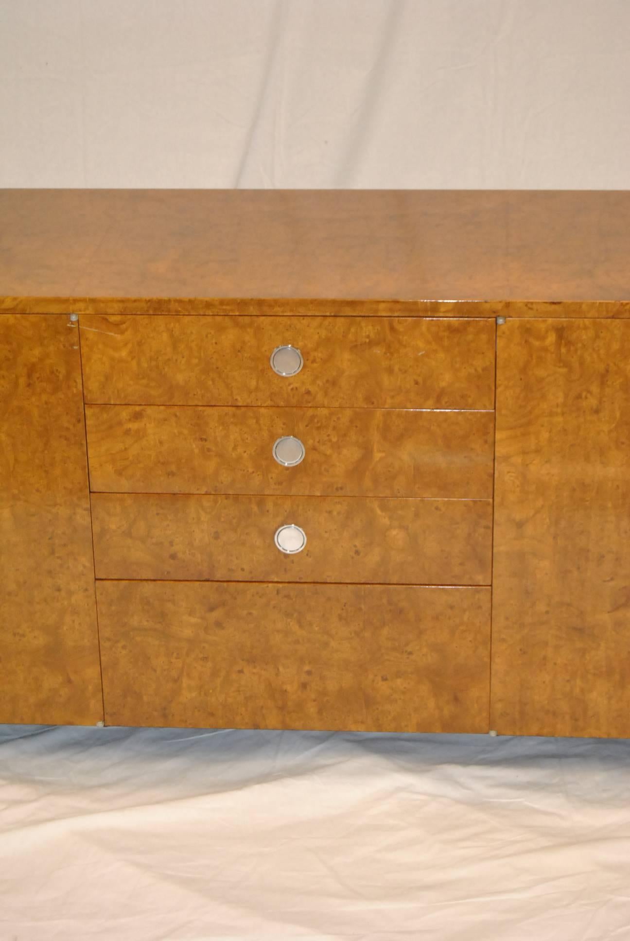 Mid-Century Modern 8 Foot Burled Wood Credenza Attributed to Pace In Good Condition In Toledo, OH