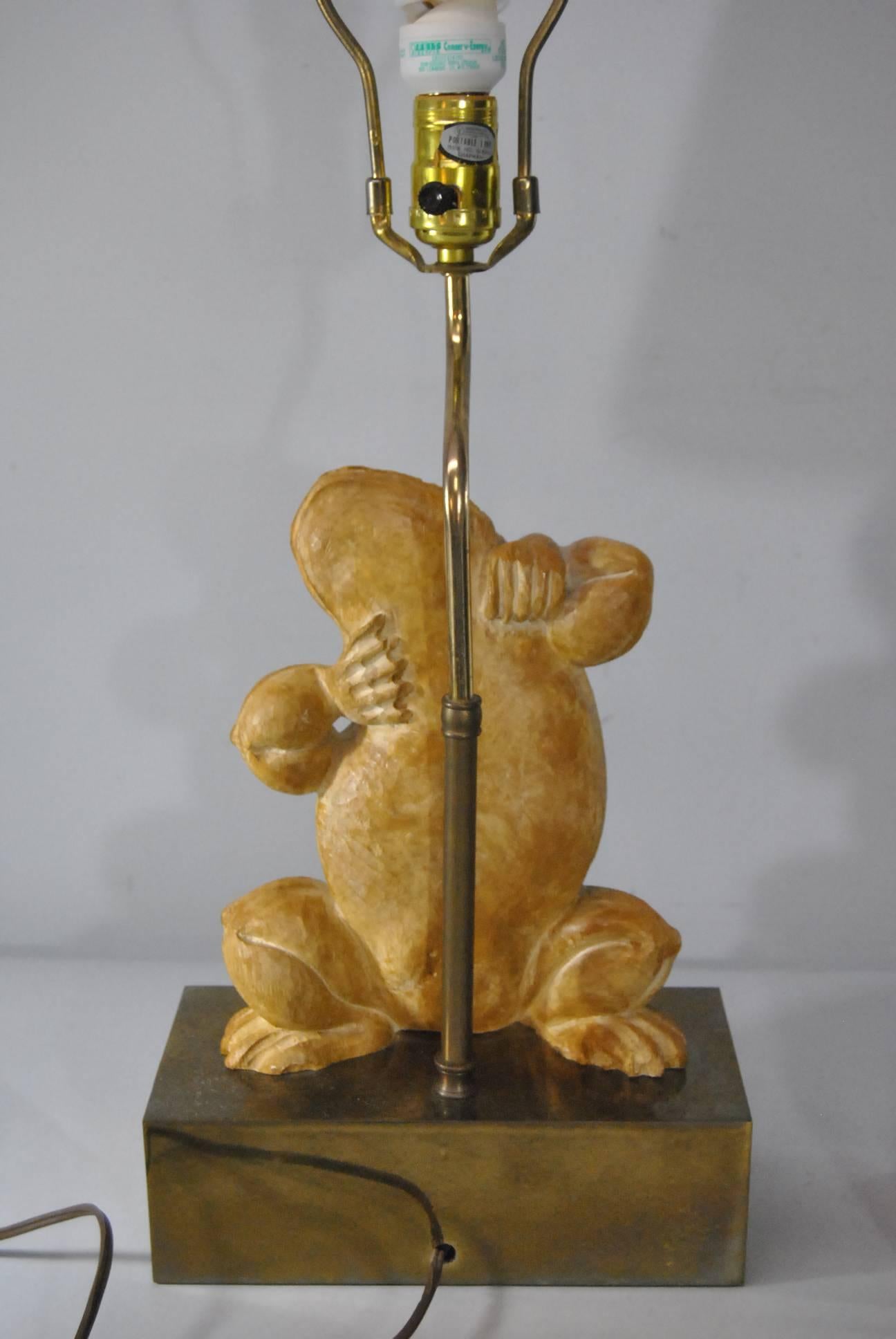 Molded Pair of Chapman Brass and Composition Dancing Frog Table Lamps