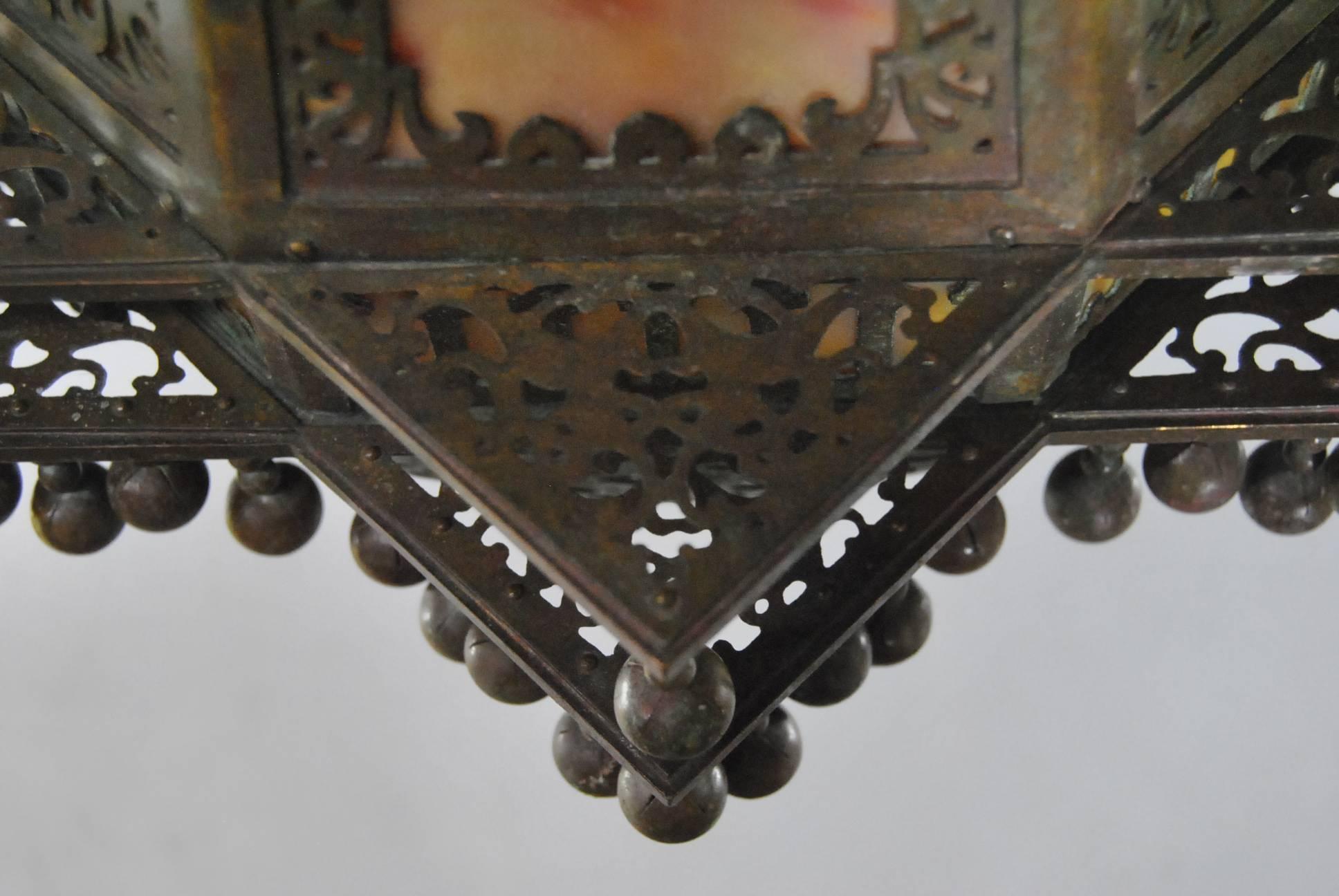 Moorish Style Lantern Chandelier with Glass Inserts by Tiffany 5