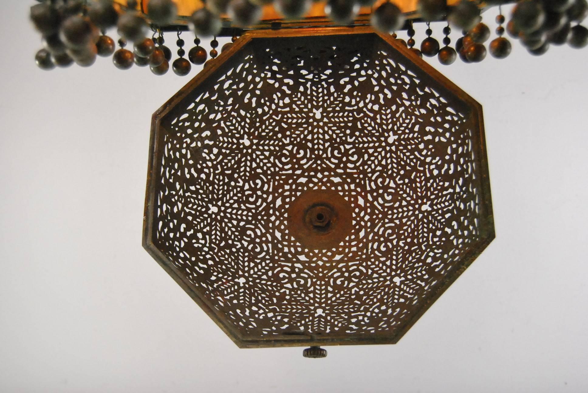 Moorish Style Lantern Chandelier with Glass Inserts by Tiffany 3