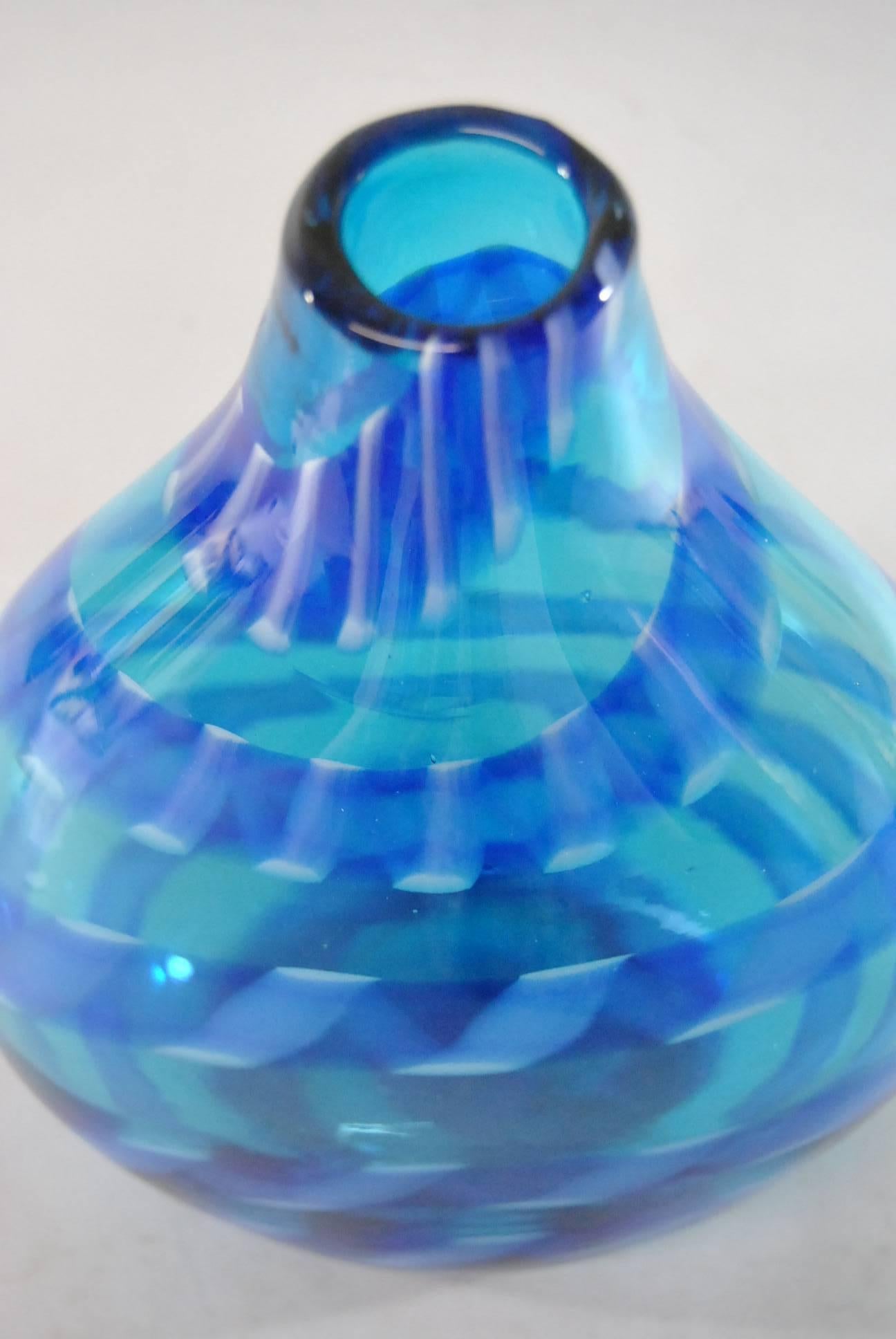 Murano Blue Glass Vase with Ribbon Detail by Barovier In Good Condition In Toledo, OH