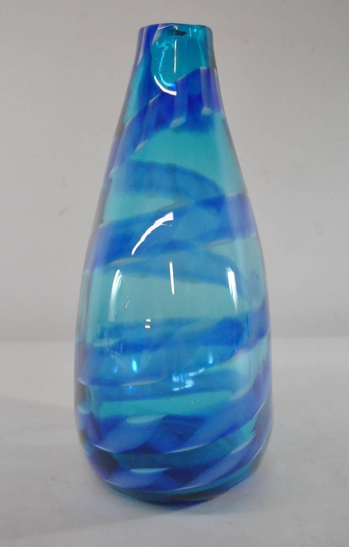 Italian Murano Blue Glass Vase with Ribbon Detail by Barovier