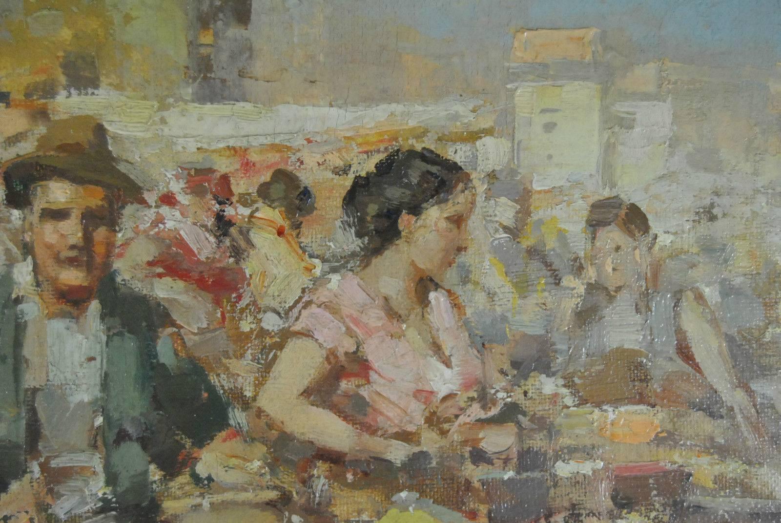 20th Century Impressionist Oil on Canvas by Italian Artist Giuseppe Pitto of Lady in Market