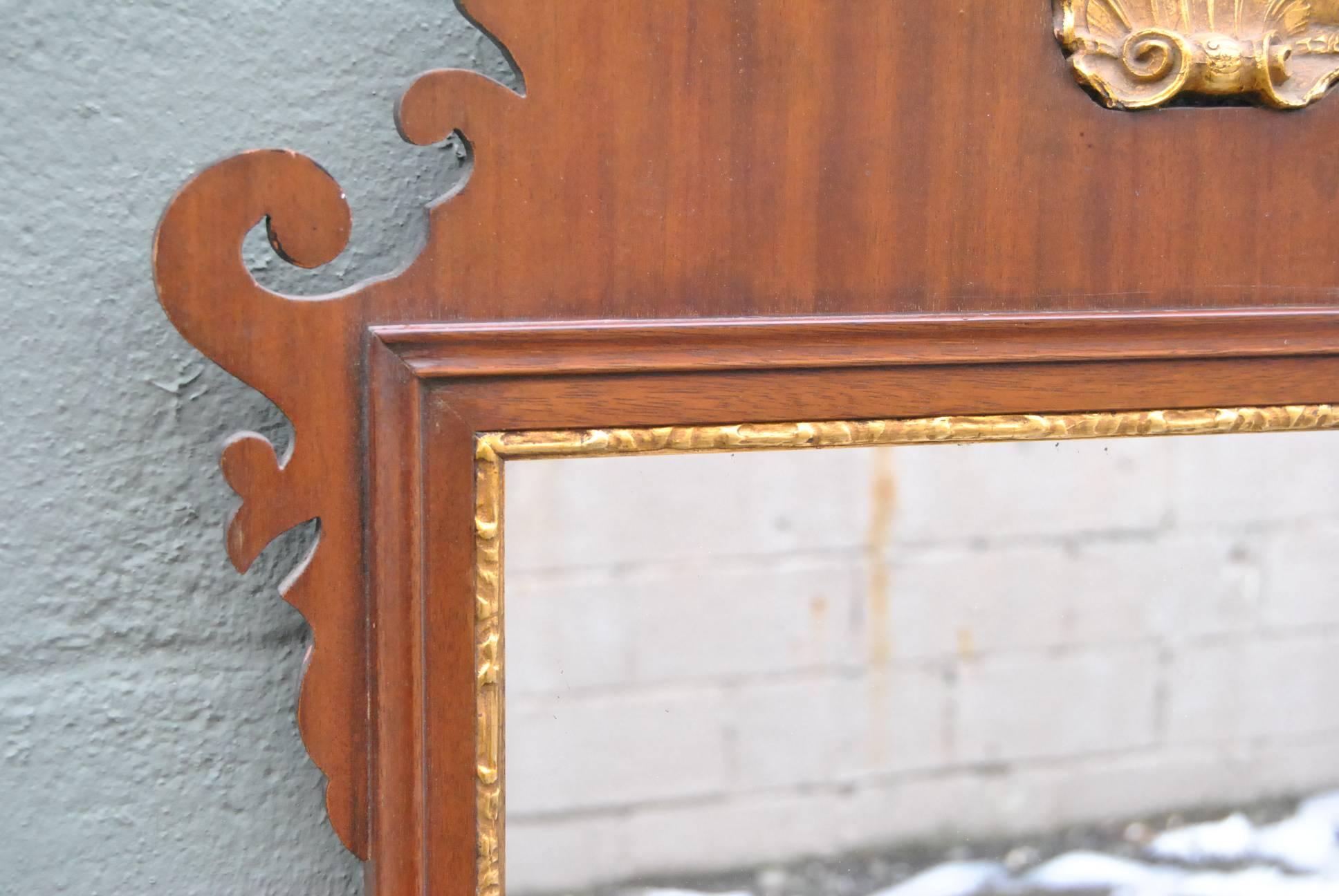 Friedman Brothers Chippendale Mahogany Mirror with Gold Shell Detail In Good Condition In Toledo, OH