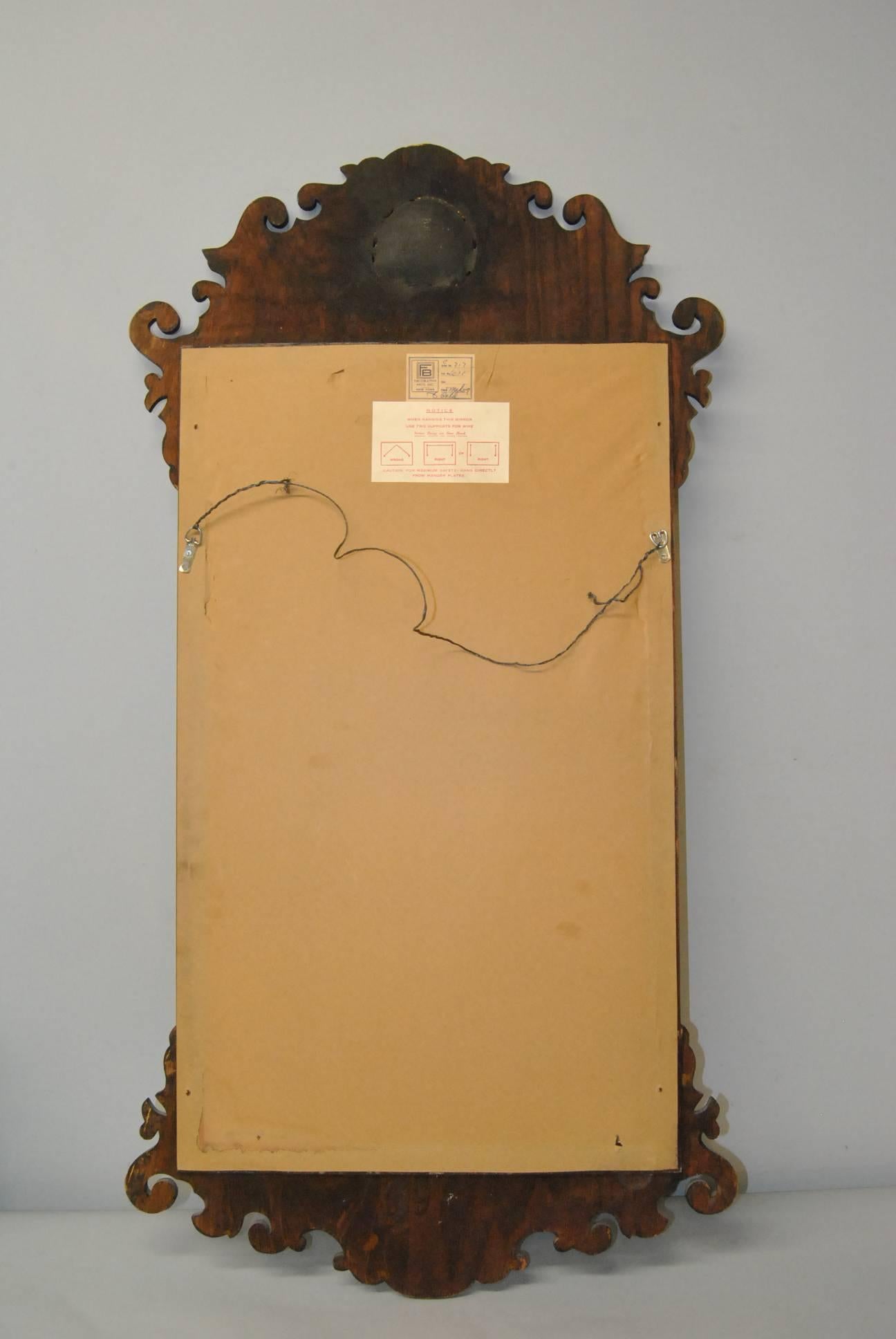 20th Century Friedman Brothers Chippendale Mahogany Mirror with Gold Shell Detail