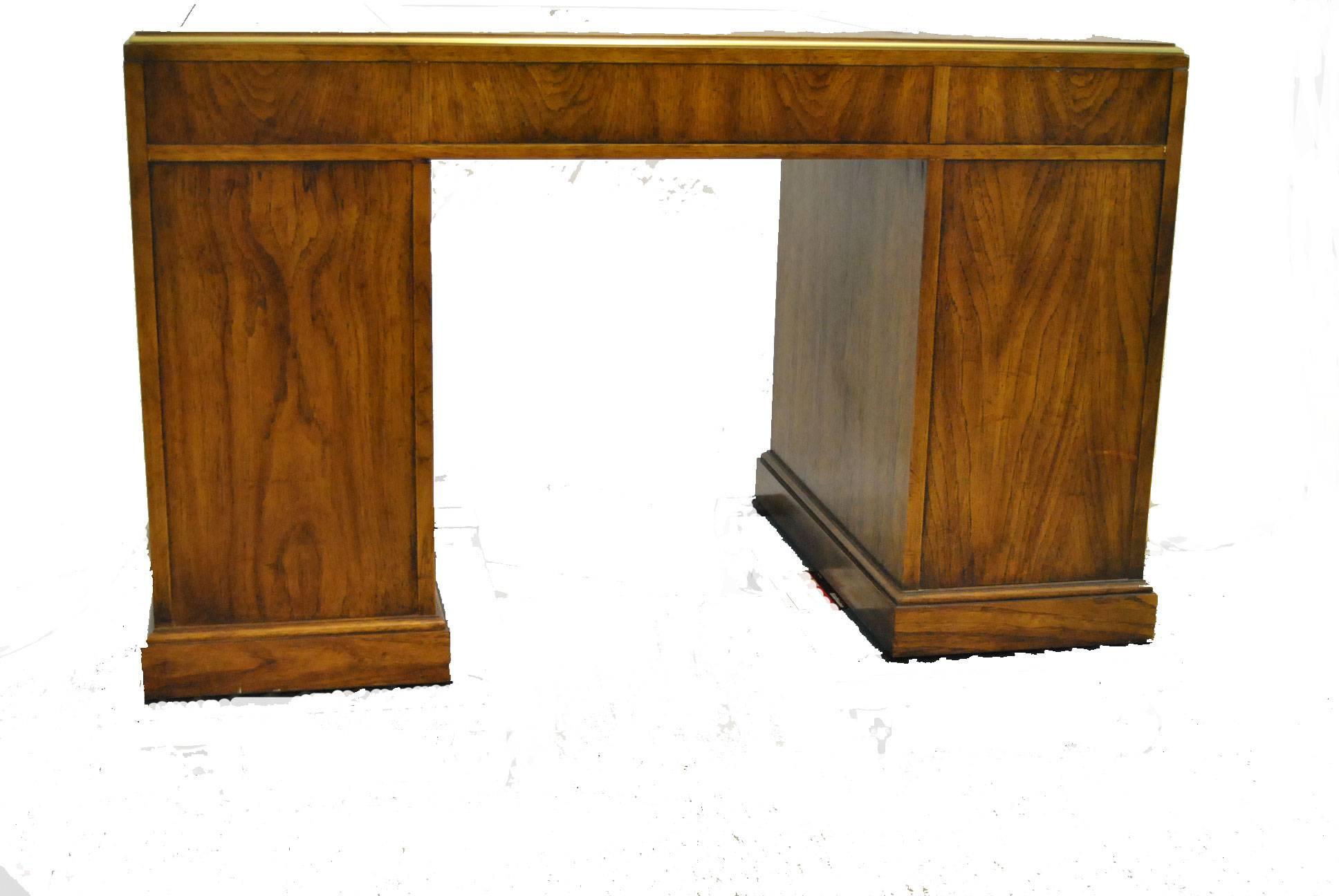 Campaign Style Burled Wood Desk by Drexel 4