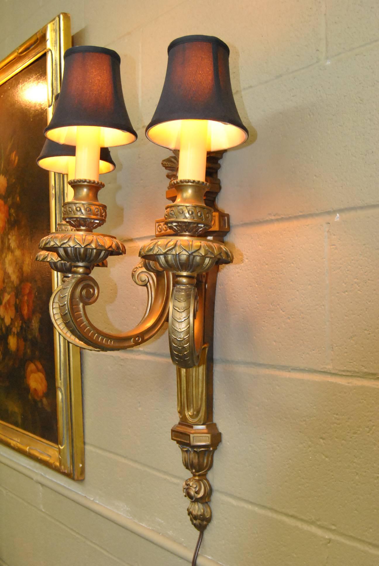 North American Ornate Doré Bronze Neoclassical Three-Arm Wall Sconce