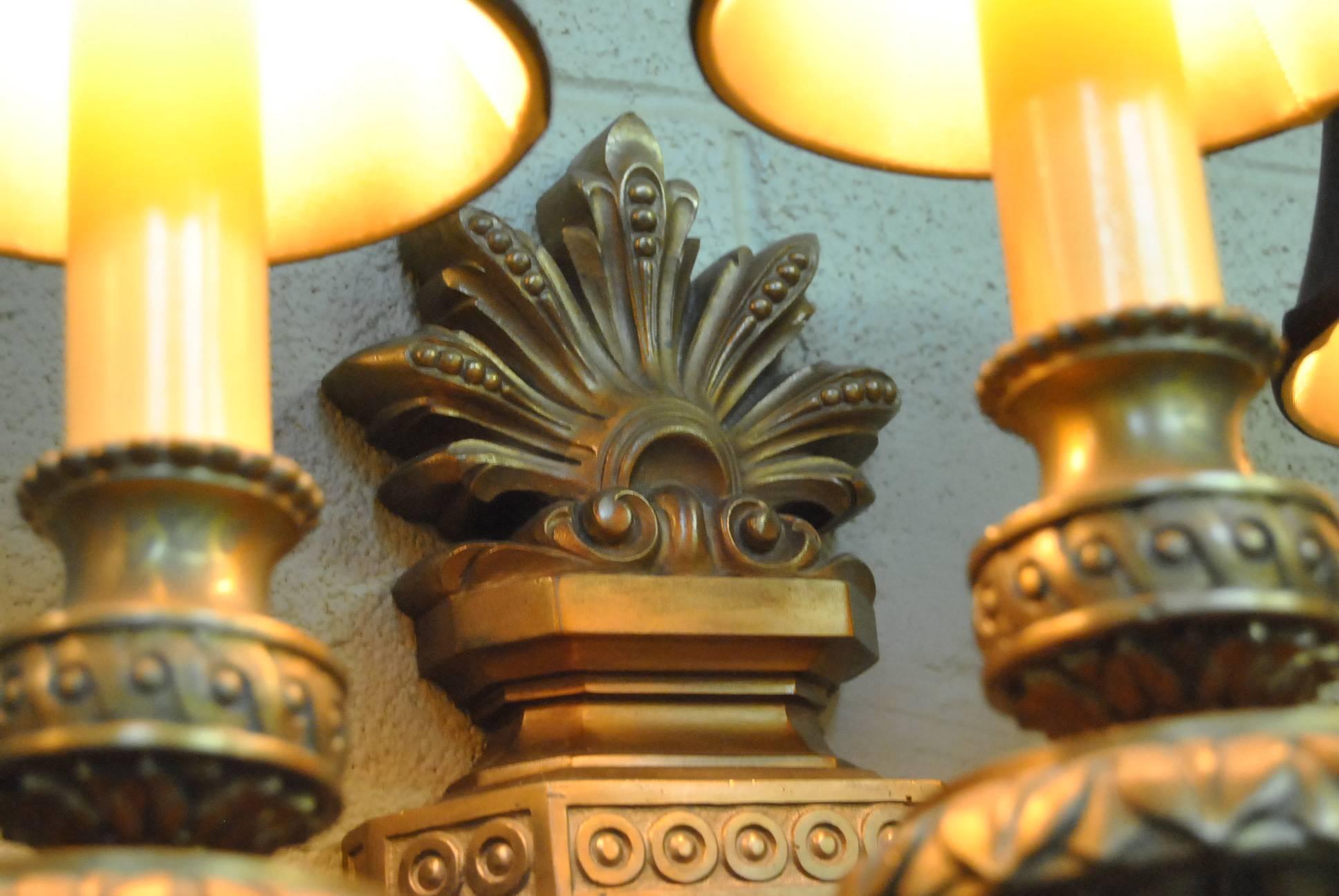 Cast Ornate Doré Bronze Neoclassical Three-Arm Wall Sconce