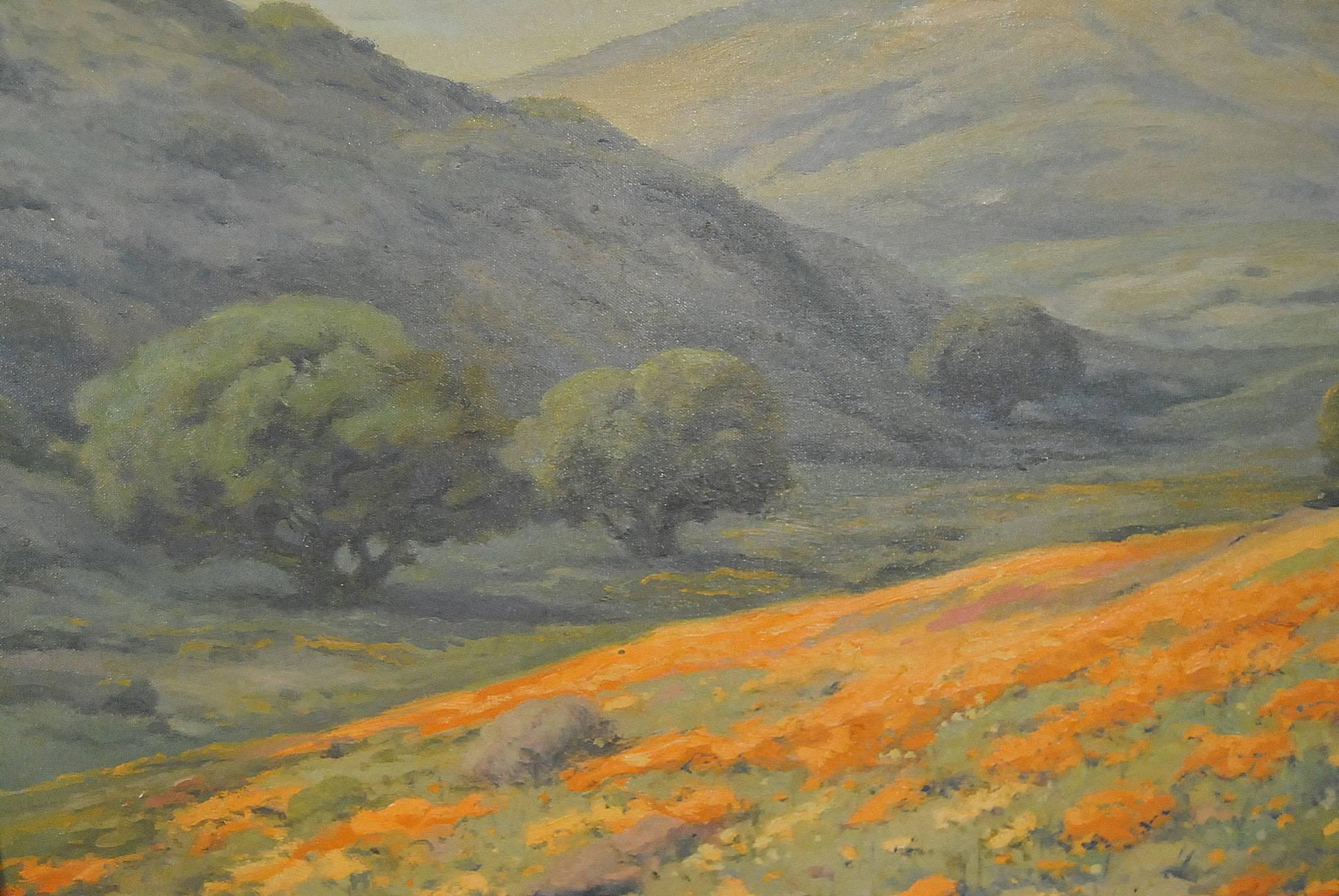 Poppies Oil on Canvas Hillside Near Bakersfield, CA by Angel Espoy In Good Condition In Toledo, OH