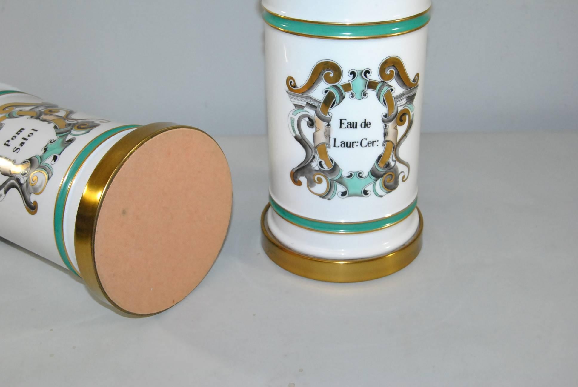 Pair of Apothecary Jar Lamps with French Motif by Paul Hanson In Good Condition In Toledo, OH