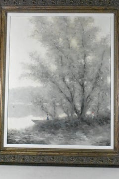 Oil On Canvas Tranquil Landscape Painting By Andre Gisson (1921-2003)