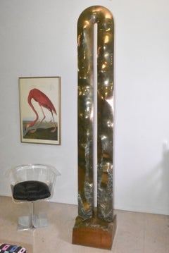 Bronze And Walnut Brutalist Sculpture 100" Tall