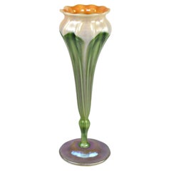 Tiffany Studios Art Glass Pulled Feather Vase, 9.75" Tall