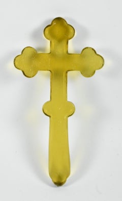 Dominick Labino, Kunstglas, bernsteinfarbenes orthodoxes christliches Kreuz, 1985