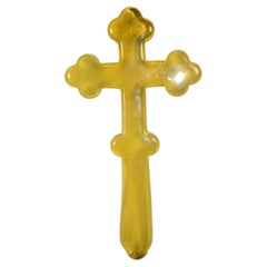Dominick Labino, Kunstglas, bernsteinfarbenes orthodoxes christliches Kreuz, 1985