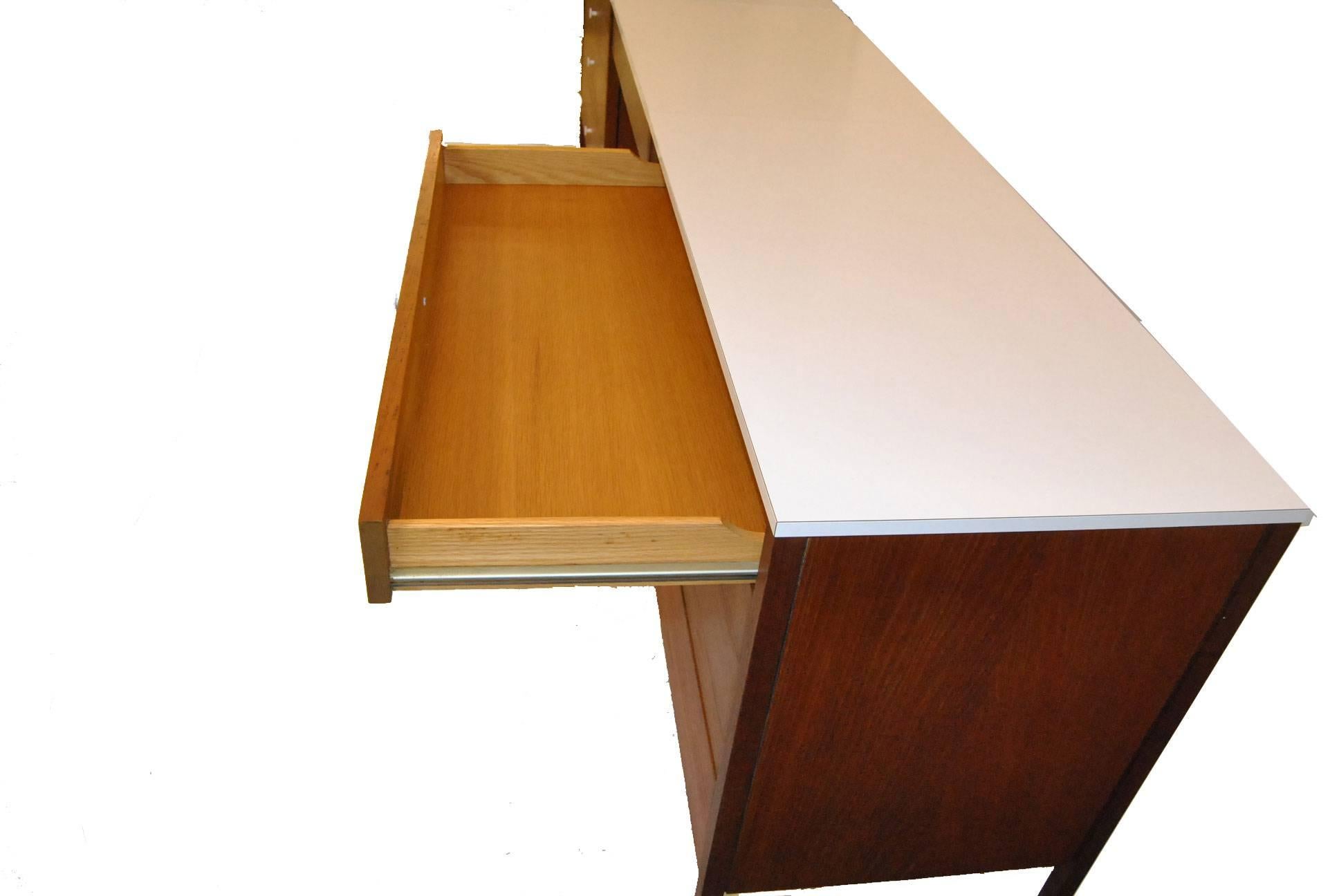 Mid-Century Modern Florence Knoll Walnut Modern Three-Piece Dresser and Desk/Vanity Set
