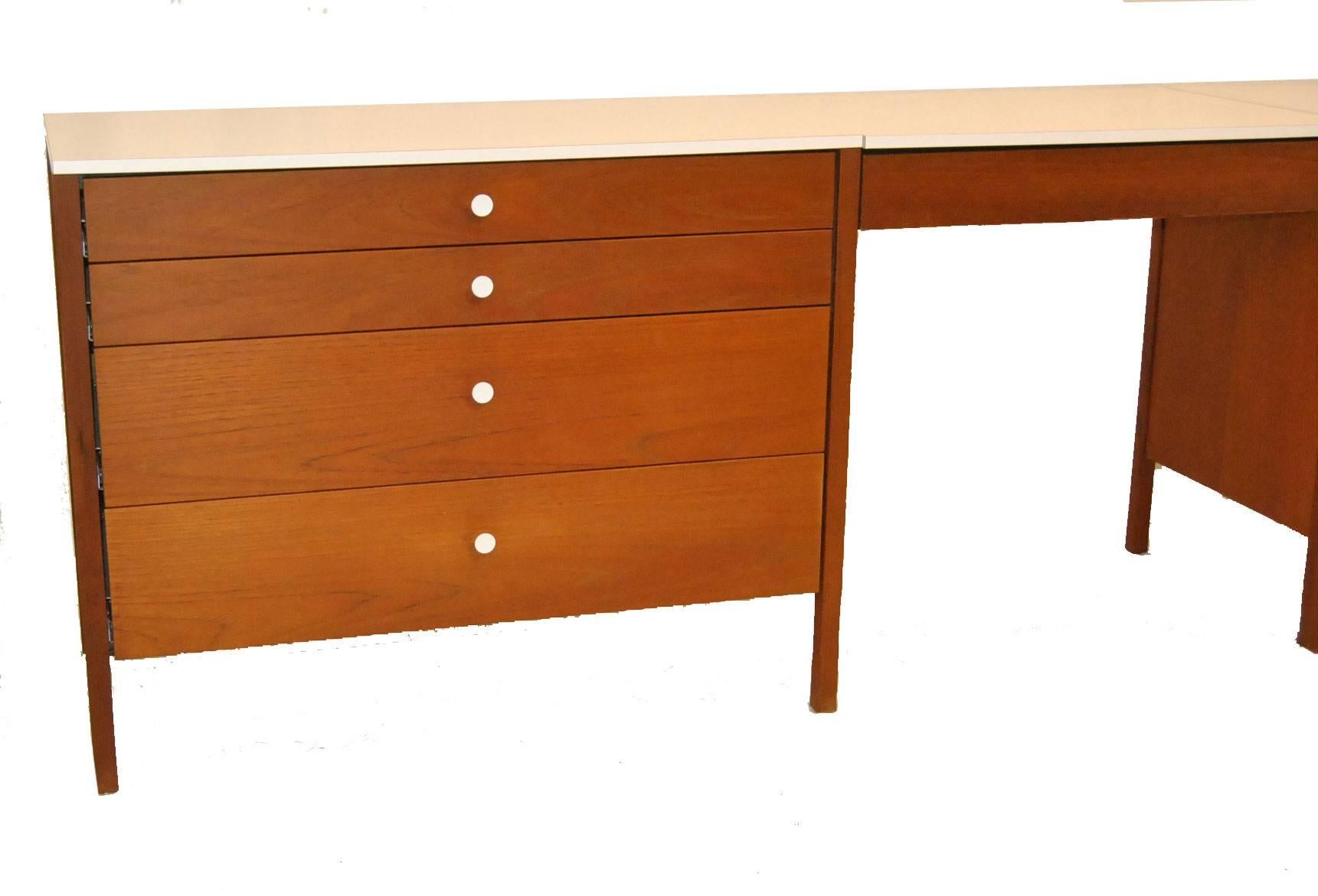 American Florence Knoll Walnut Modern Three-Piece Dresser and Desk/Vanity Set
