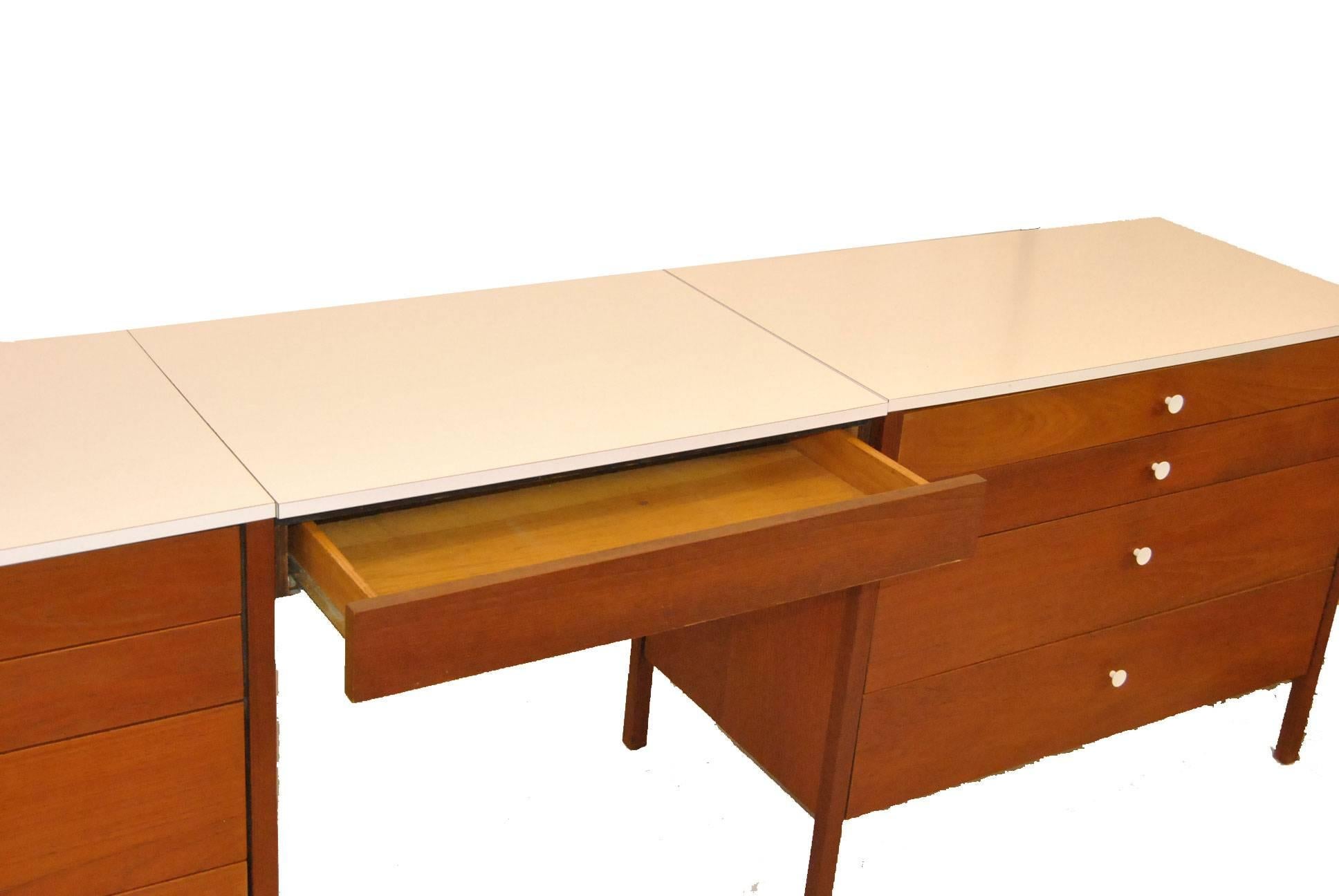Florence Knoll Walnut Modern Three-Piece Dresser and Desk/Vanity Set In Good Condition In Toledo, OH