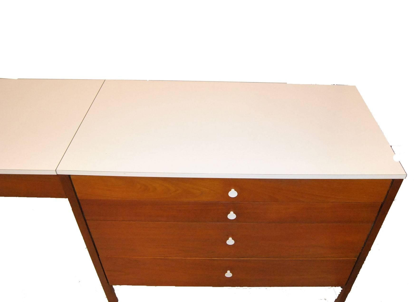 20th Century Florence Knoll Walnut Modern Three-Piece Dresser and Desk/Vanity Set