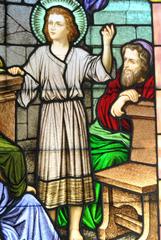 46" x 70" Hand Painted Stained Glass Window 'Young Jesus Teaching in the Temple'