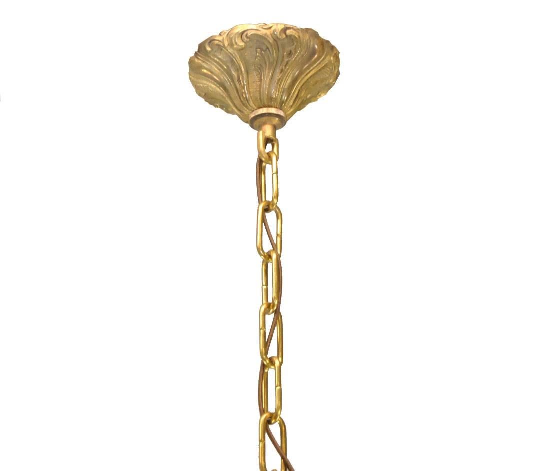 Mid-Century Italian Six-Arm Brass Palm Leaf Crystal Chandelier In Good Condition In Toledo, OH
