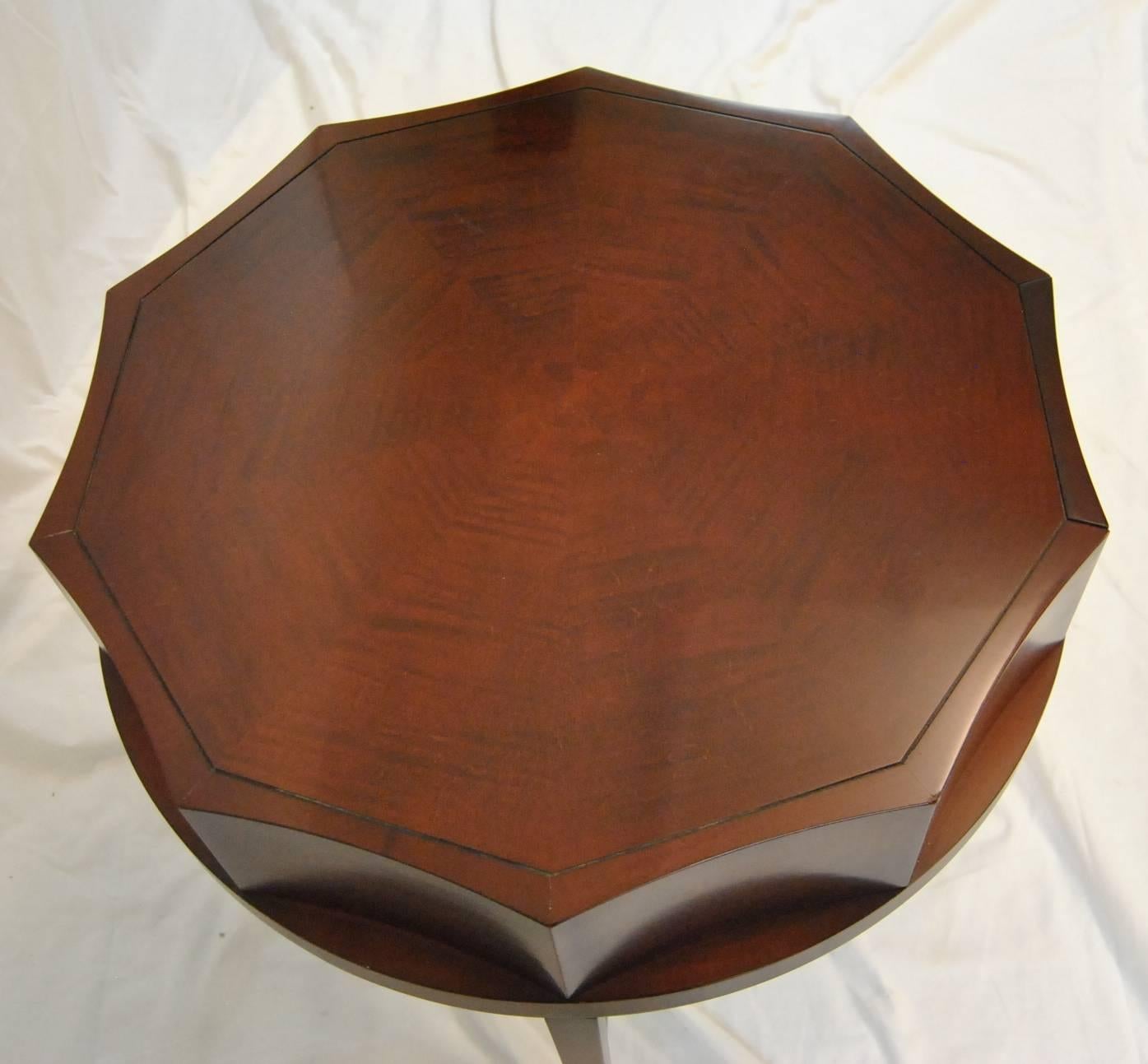 Round Mahogany Scalloped Edge Side Table by Baker Furniture In Good Condition In Toledo, OH