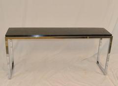 Mid-Century Milo Baughman Style Chrome and Marble Console Table