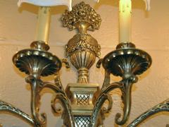 French Style Large Six-Arm Wall Sconce or Light Fixture with Urn and Flowers