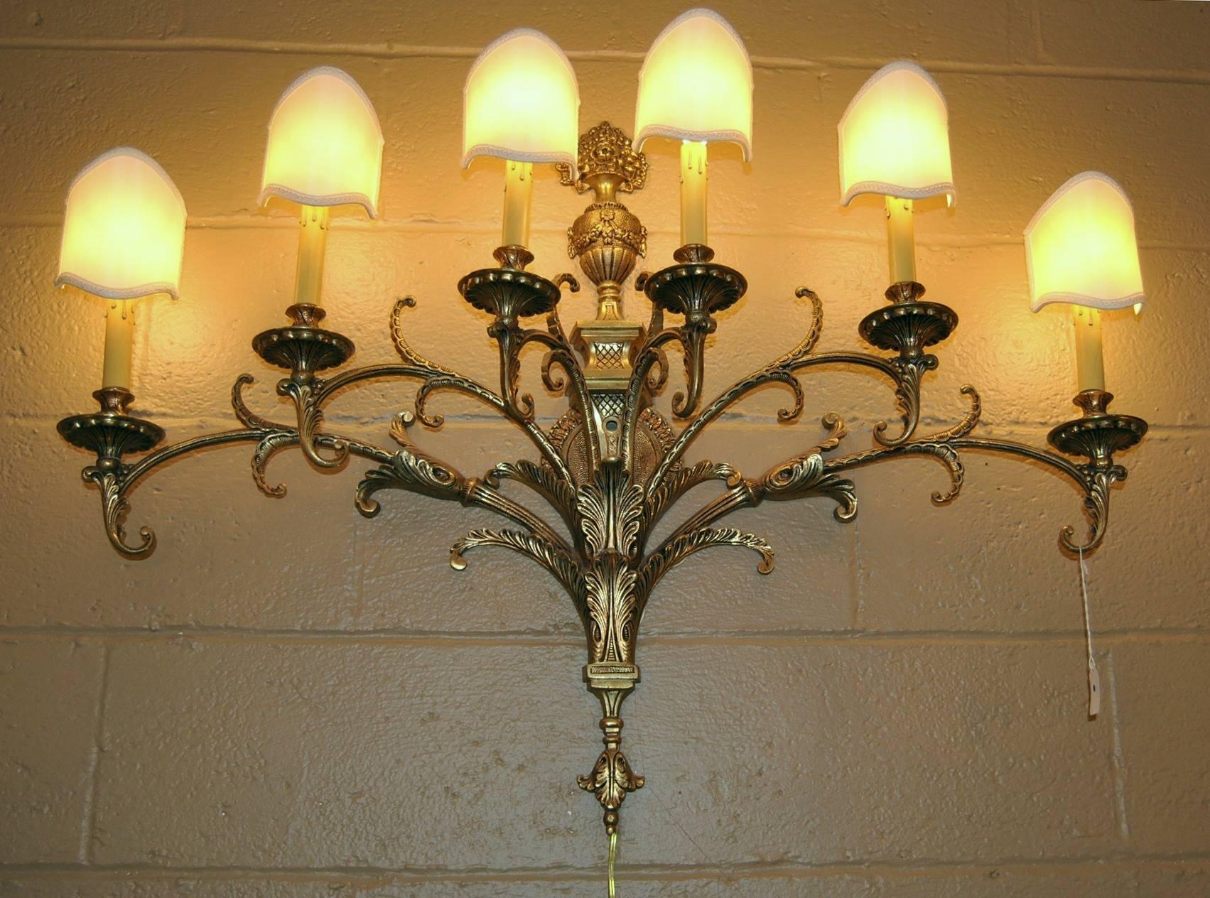 French Style Large Six-Arm Wall Sconce or Light Fixture with Urn and Flowers In Good Condition For Sale In Toledo, OH