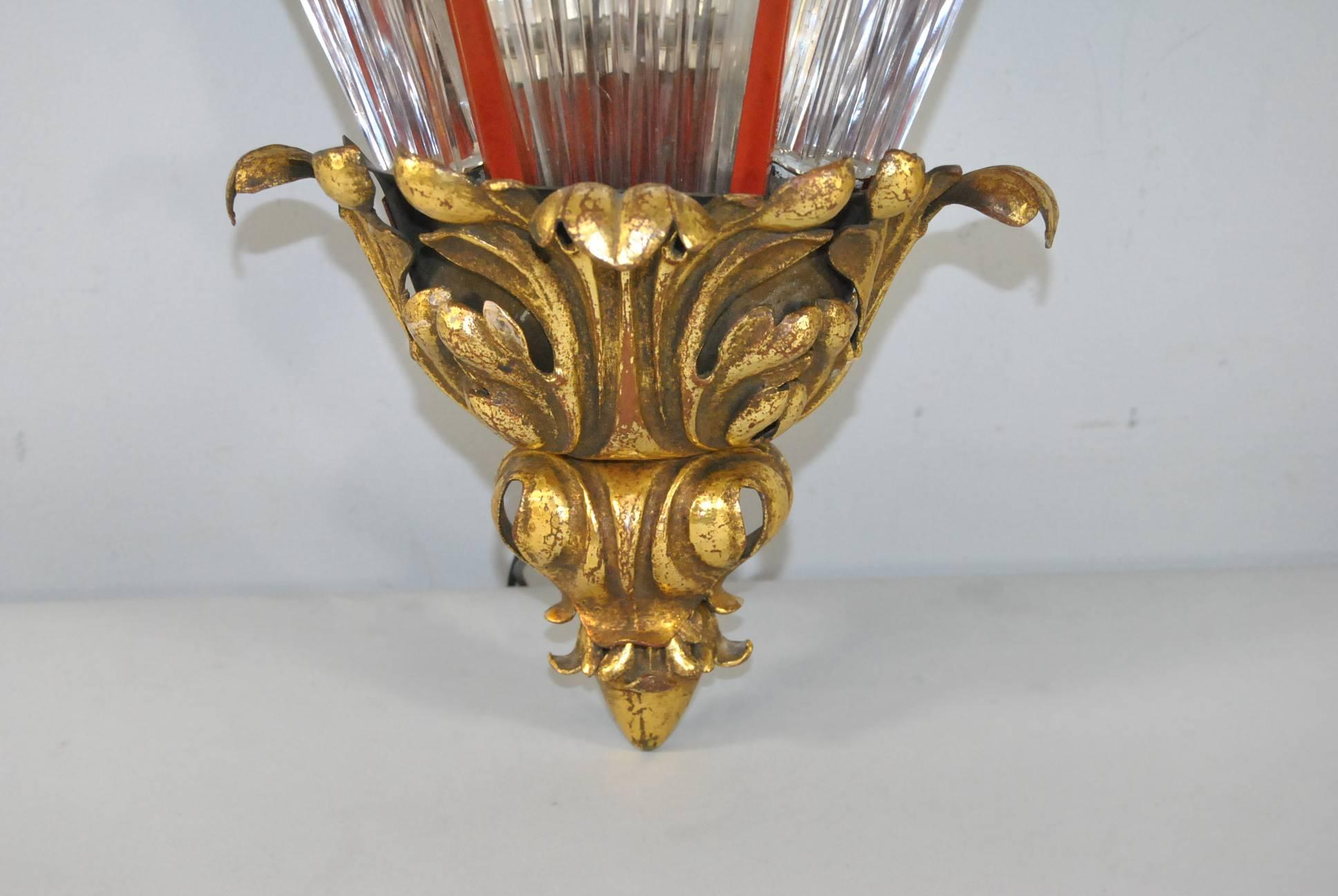 Mid-20th Century French Art Deco Sun and Stars Motiff Brass Theatre Wall Sconce