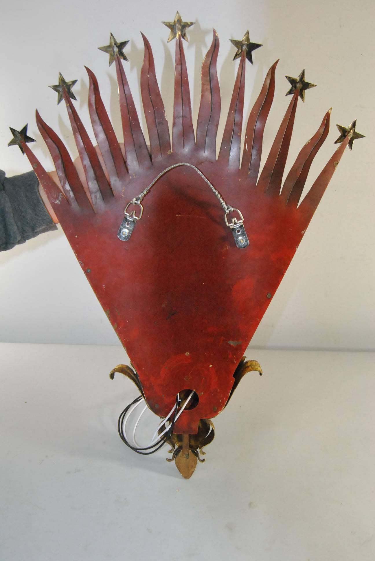 French Art Deco Sun and Stars Motiff Brass Theatre Wall Sconce 4