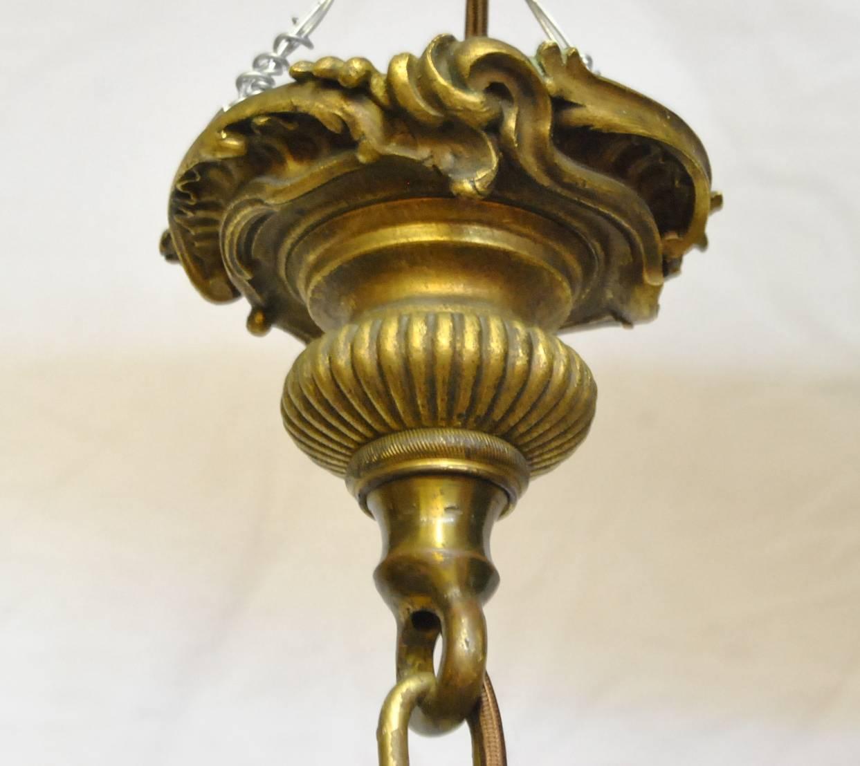 Large French Bronze Four-Arm Chandelier with Large Shaped Cut Crystals For Sale 5