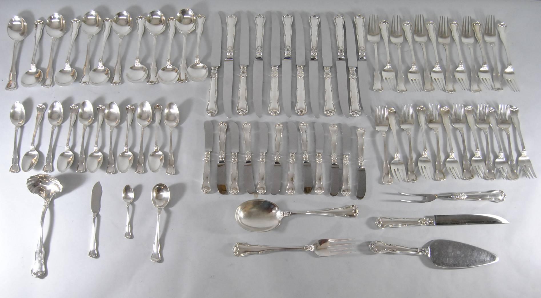 American Tiffany and Co. Sterling Silver Flatware Set Provence 80-Piece Service for 12