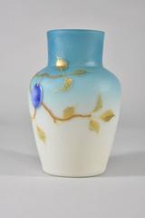 Pair of Blue Cased Glass Vases with Plums/Grapes by Thomas Webb
