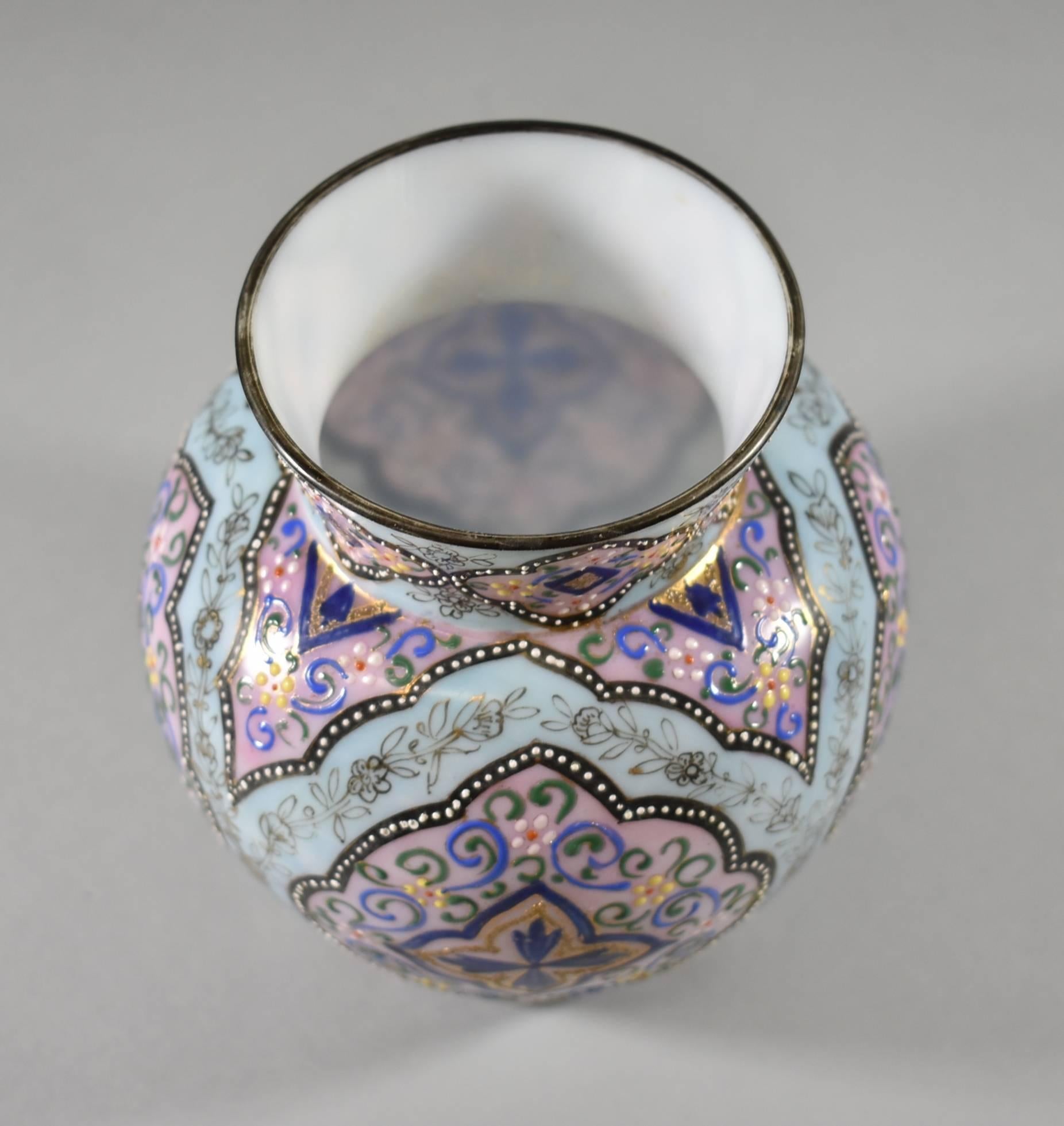 19th Century Webb Orientalist Persian Enameled Art Glass Vase, Moroccan Pattern
