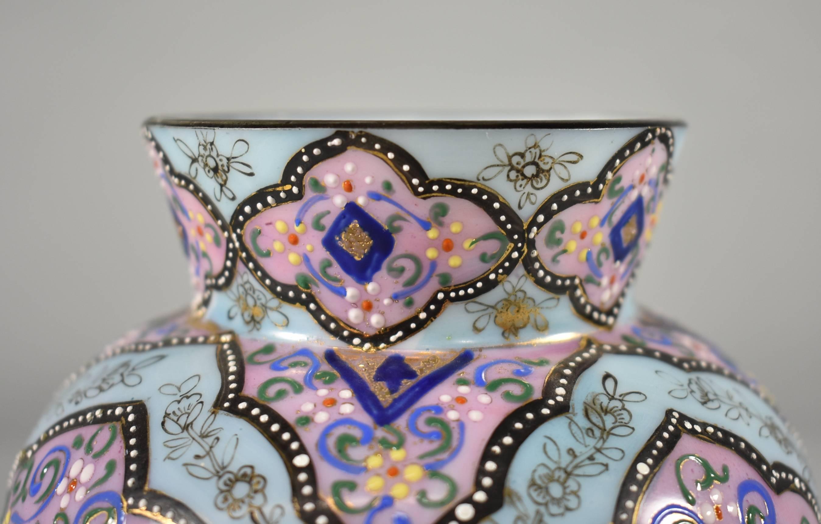 Webb Orientalist Persian Enameled Art Glass Vase, Moroccan Pattern 2