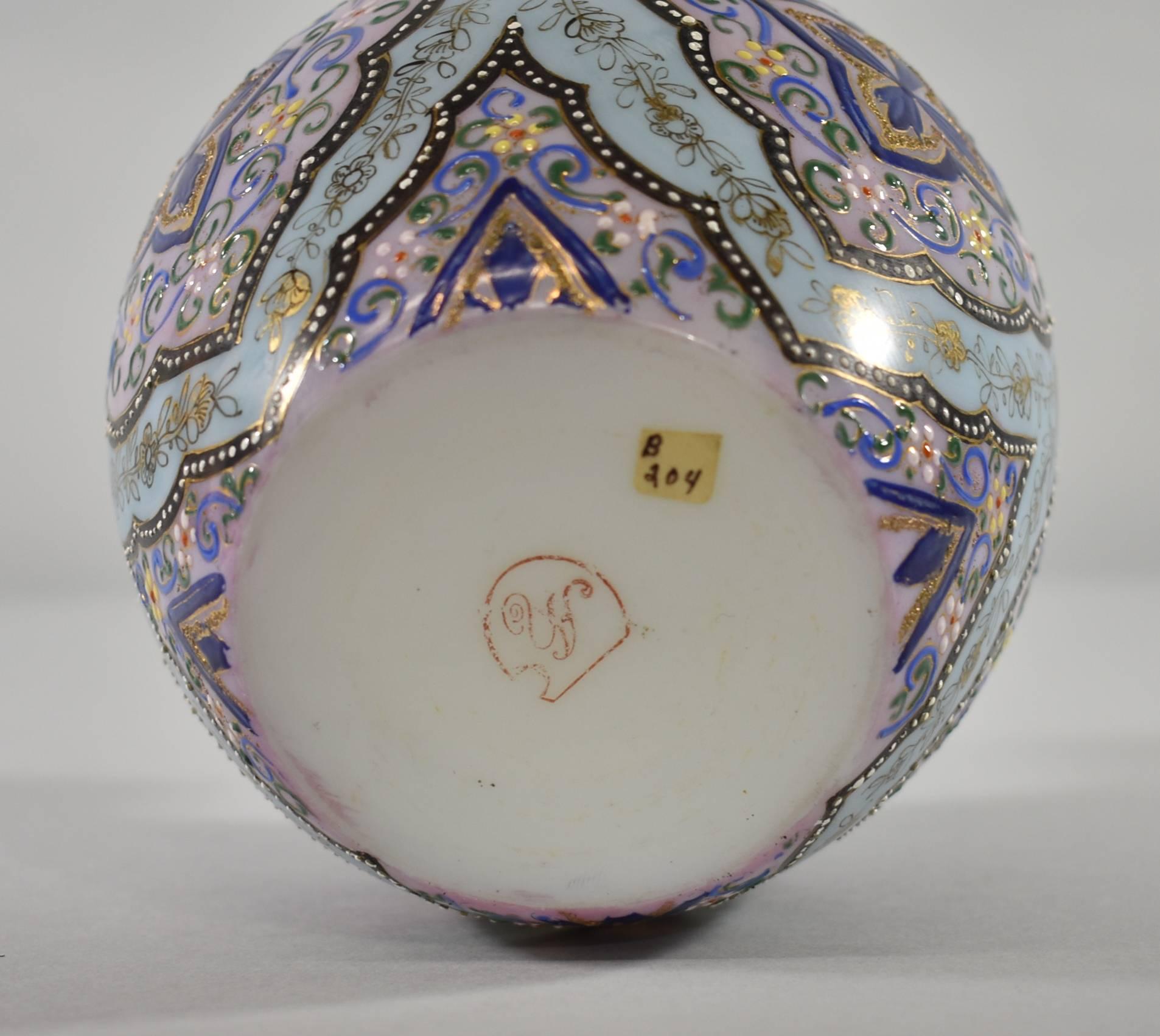 Webb Orientalist Persian Enameled Art Glass Vase, Moroccan Pattern 3