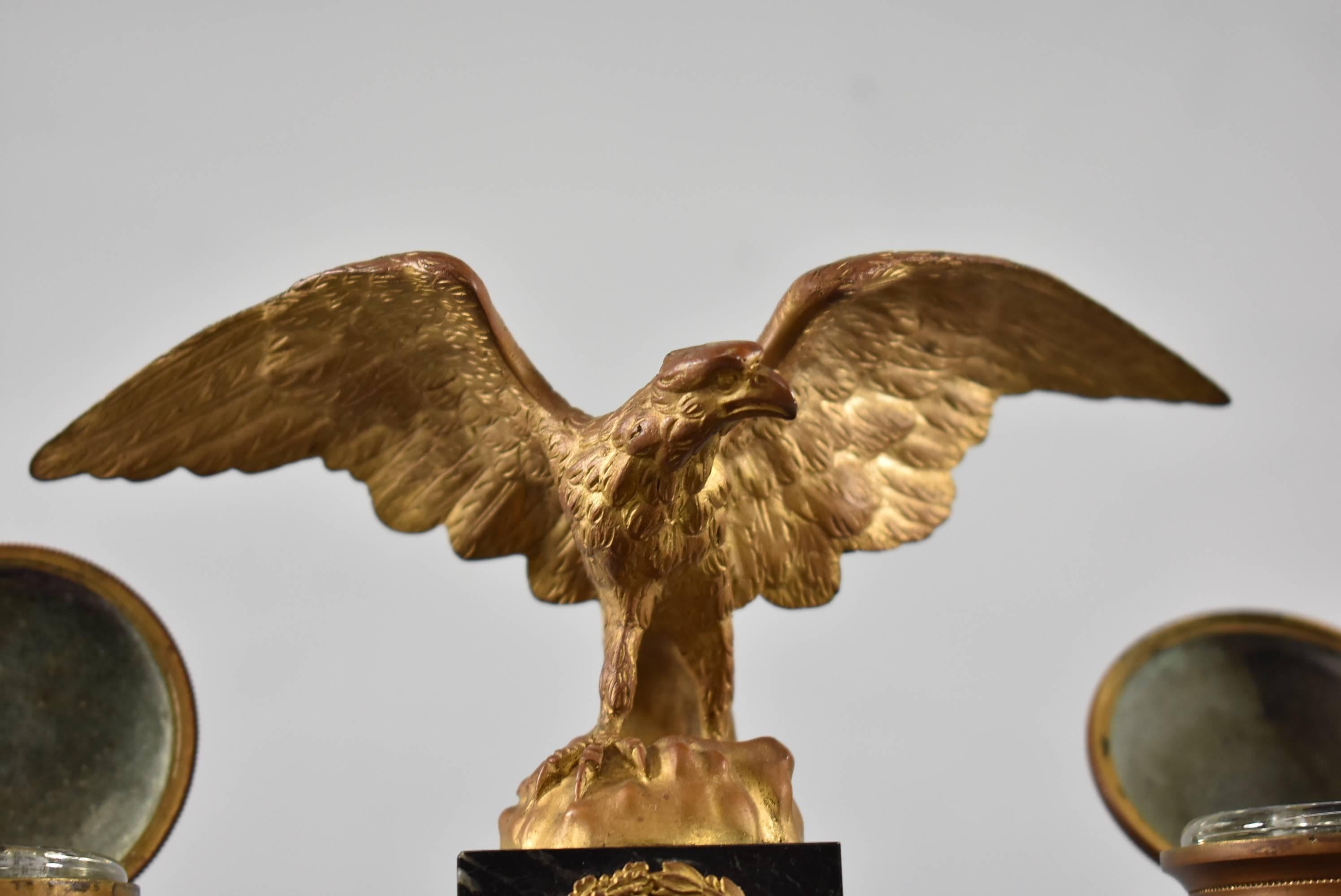 19th Century French Gilt Bronze and Marble Inkwell with Eagle 2