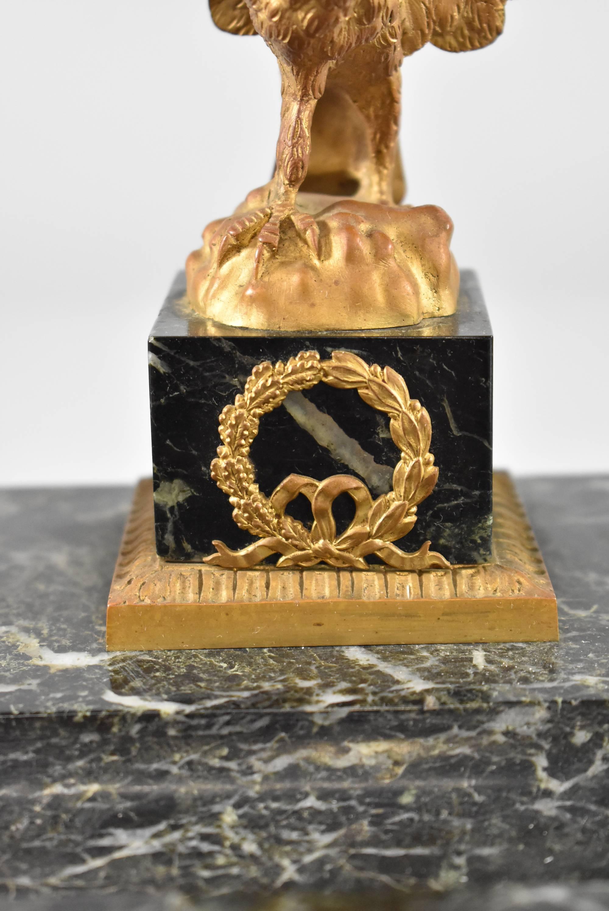 19th Century French Gilt Bronze and Marble Inkwell with Eagle 3