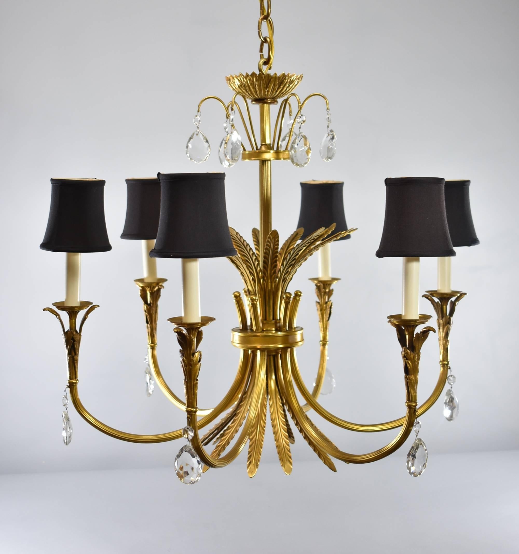 Italian Neoclassic Style Six-Arm Brass and Crystal Chandelier 6
