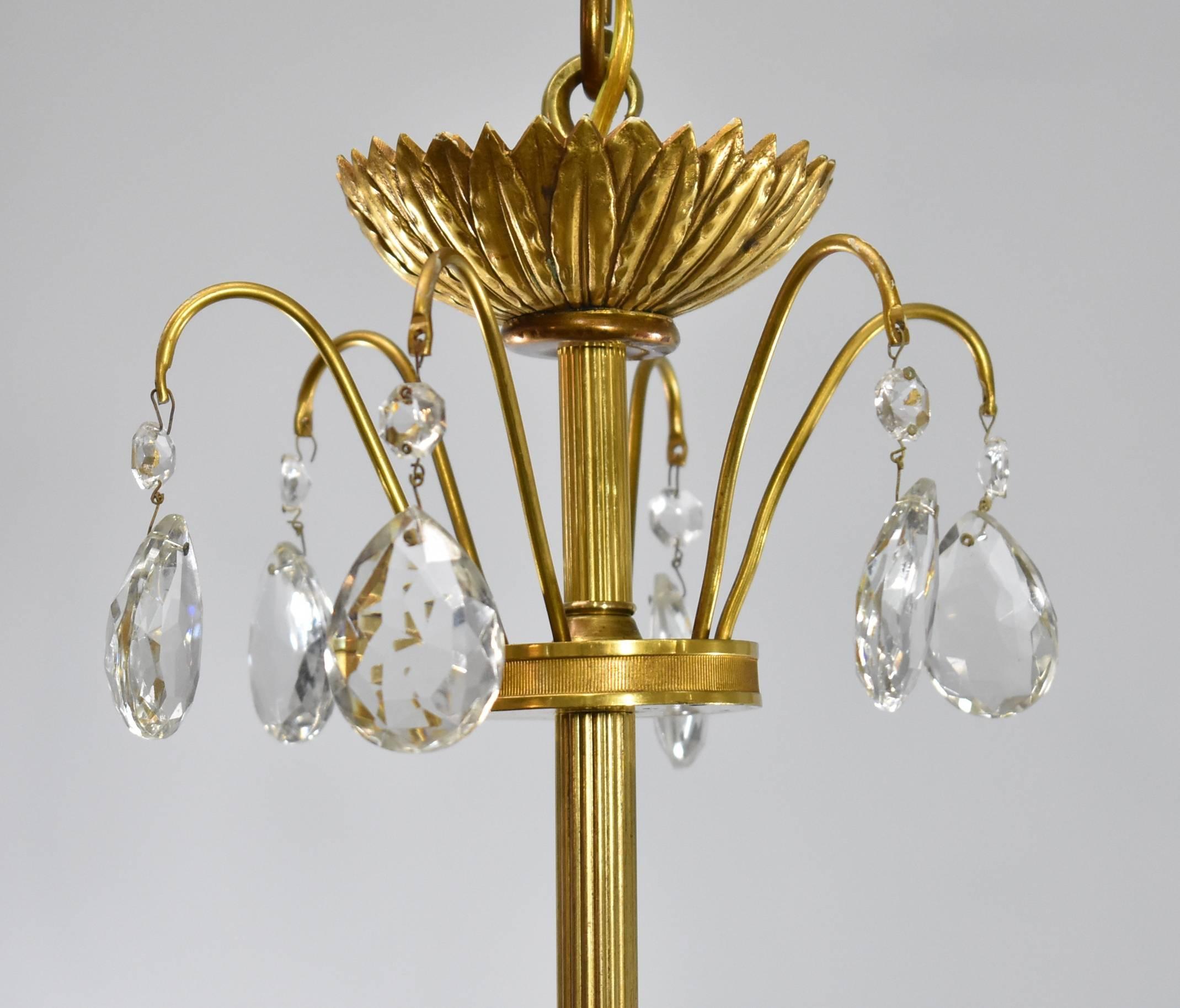 Italian Neoclassic Style Six-Arm Brass and Crystal Chandelier 1