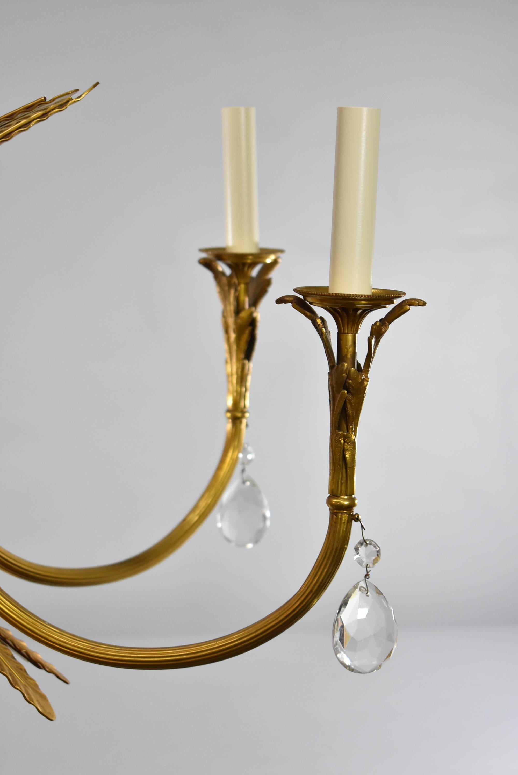 Italian Neoclassic Style Six-Arm Brass and Crystal Chandelier 2