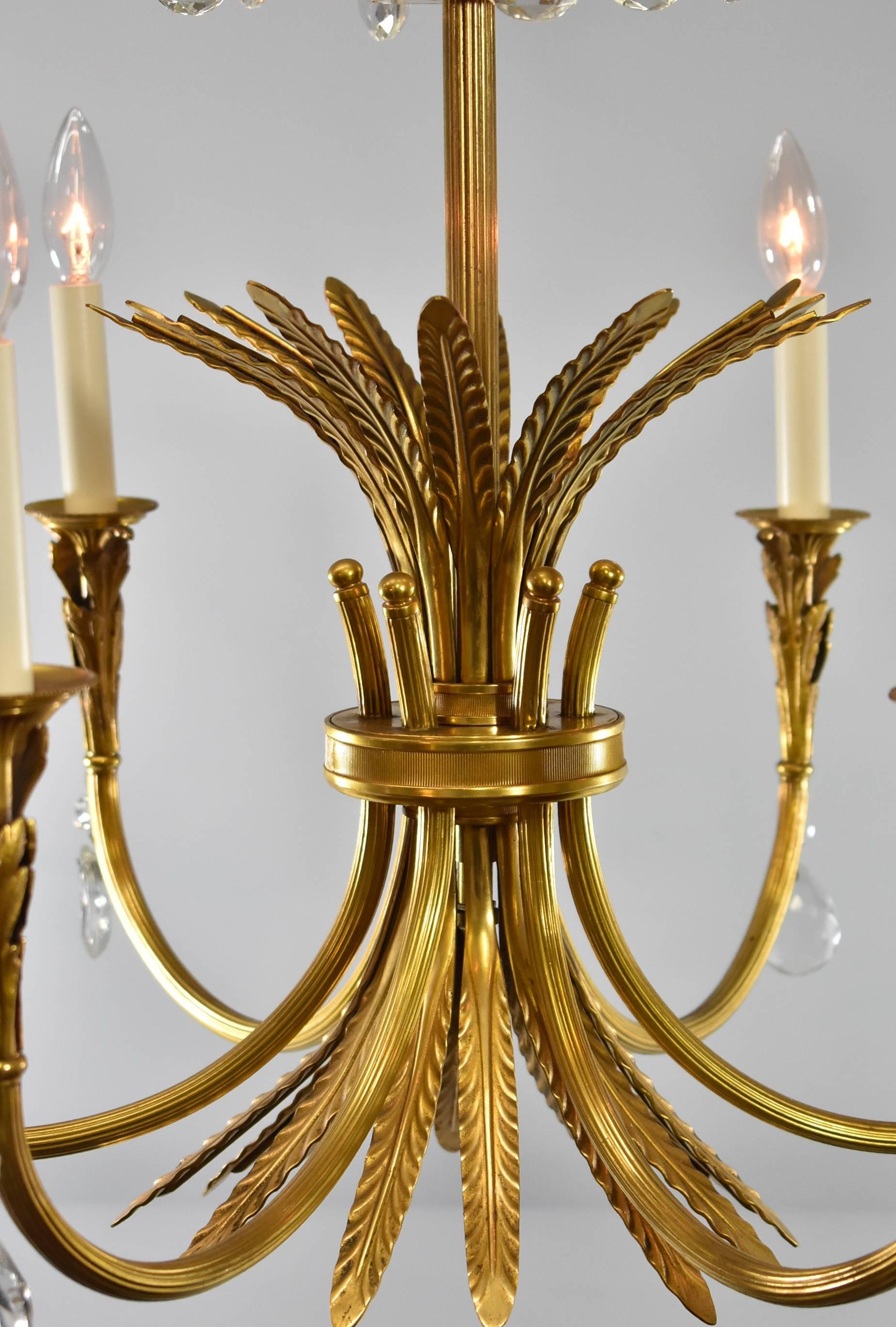Italian Neoclassic Style Six-Arm Brass and Crystal Chandelier 3