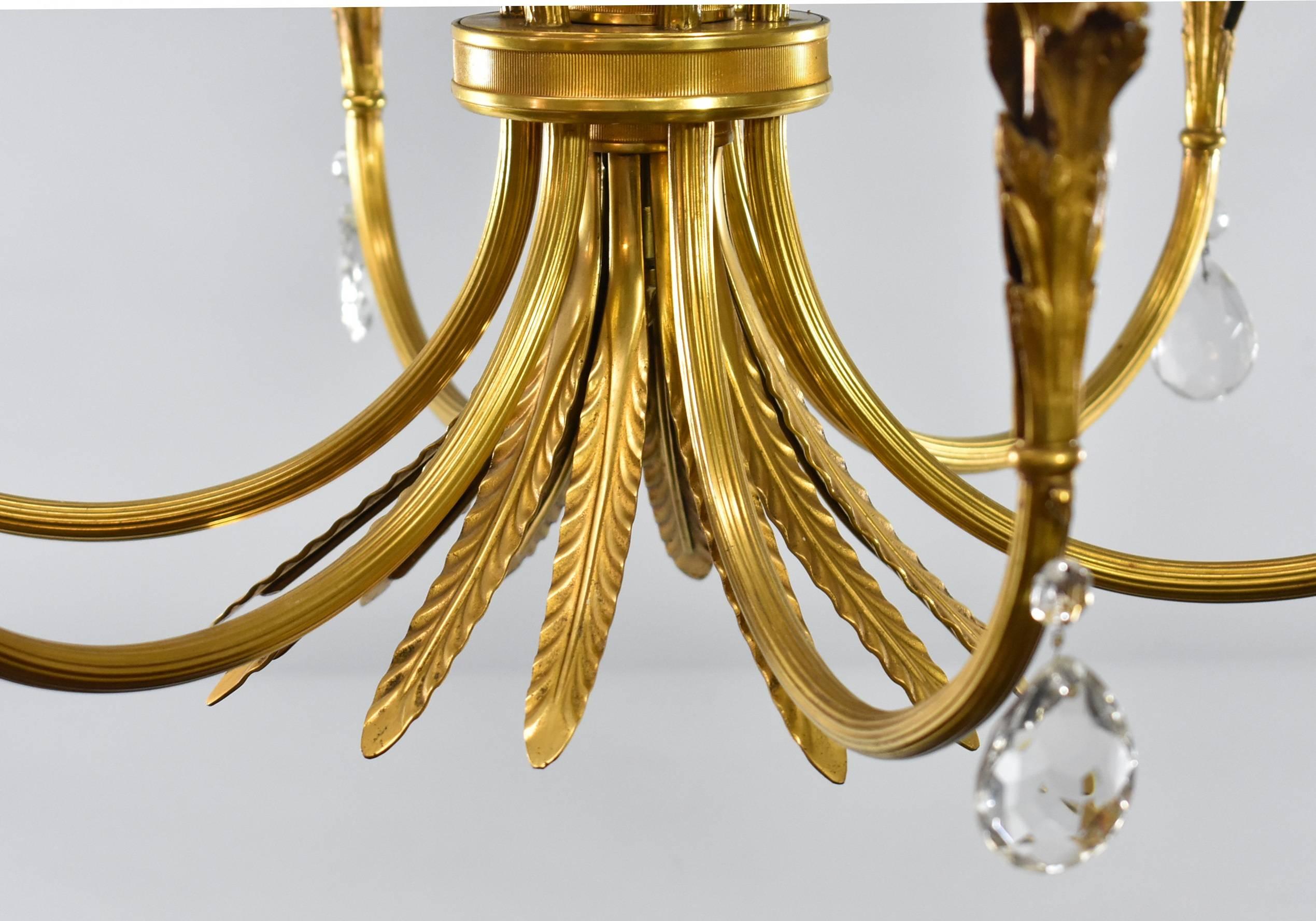 Italian Neoclassic Style Six-Arm Brass and Crystal Chandelier 5