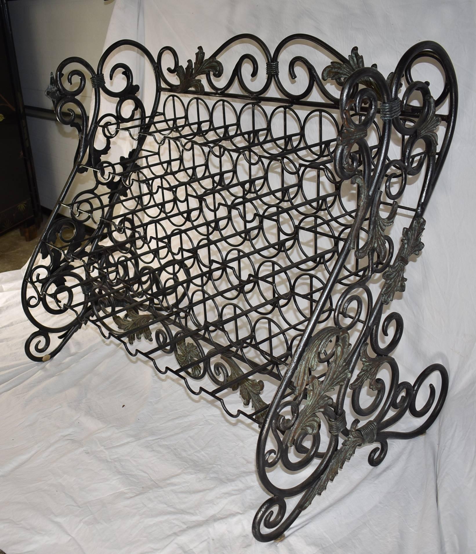 38 Bottle Iron Wine Rack in Verdigris Patina by Maitland-Smith In Good Condition For Sale In Toledo, OH