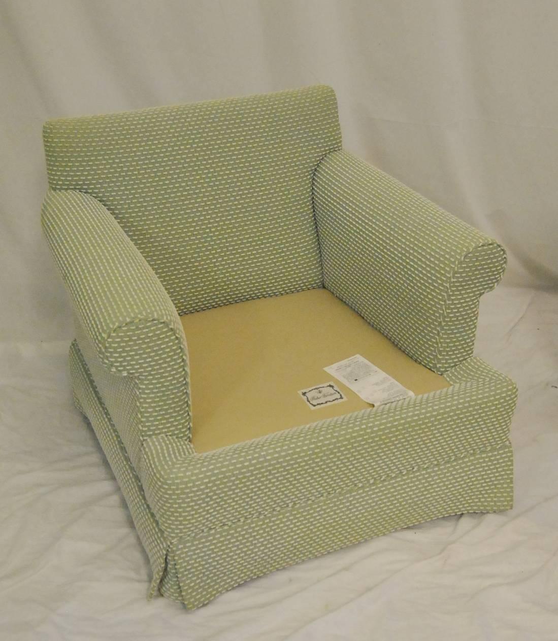 Pair of Skirted Mint Green & Cream Upholstered Occasional Lounge Chairs by Baker 2
