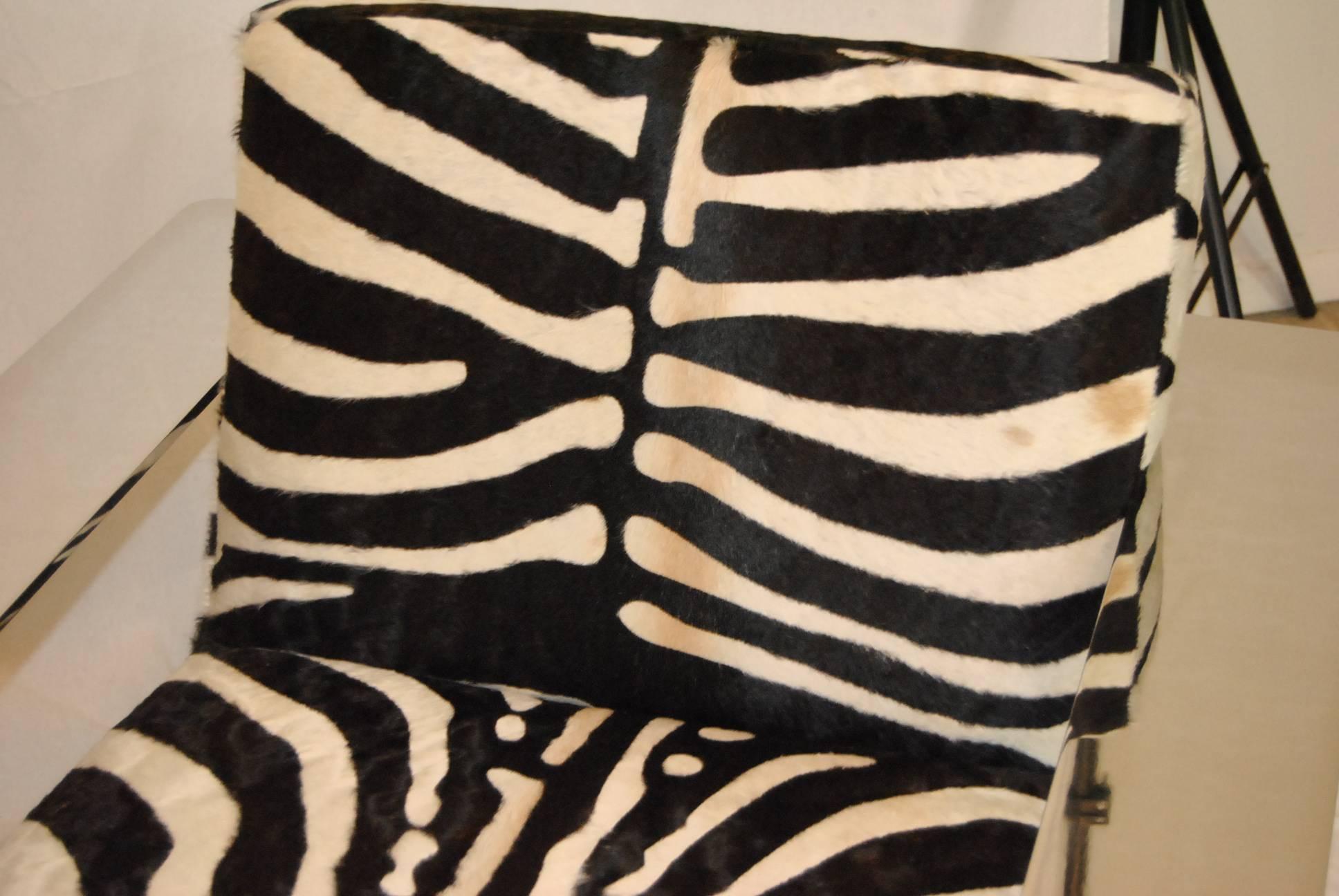 Contemporary Pair of Connor Chairs with Chrome Frame and Zebra Print Cowhide Upholstery